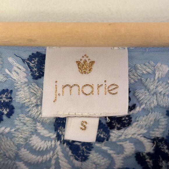J. Marie The Libby Dress Size Small Blue Embroidered Tunic Linen Blend Lined - Picture 7 of 10